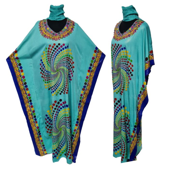 Dn182 003 Women’s Kaftan Loose Fit Tunic Dress Sequin Floral Maxi Dress (2)
