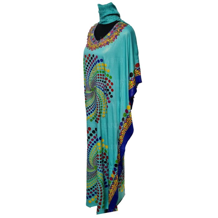 Dn182 003 Women’s Kaftan Loose Fit Tunic Dress Sequin Floral Maxi Dress 020709
