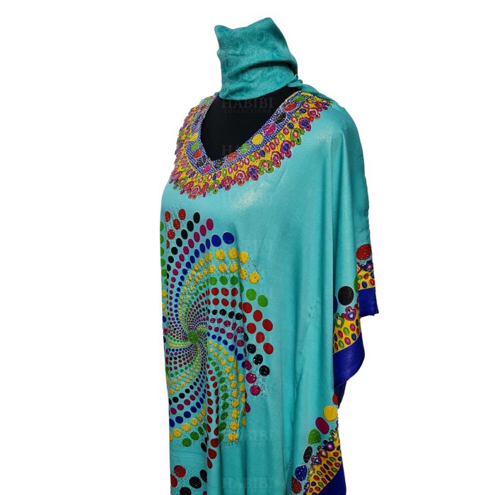 Dn182 003 Women’s Kaftan Loose Fit Tunic Dress Sequin Floral Maxi Dress 020719