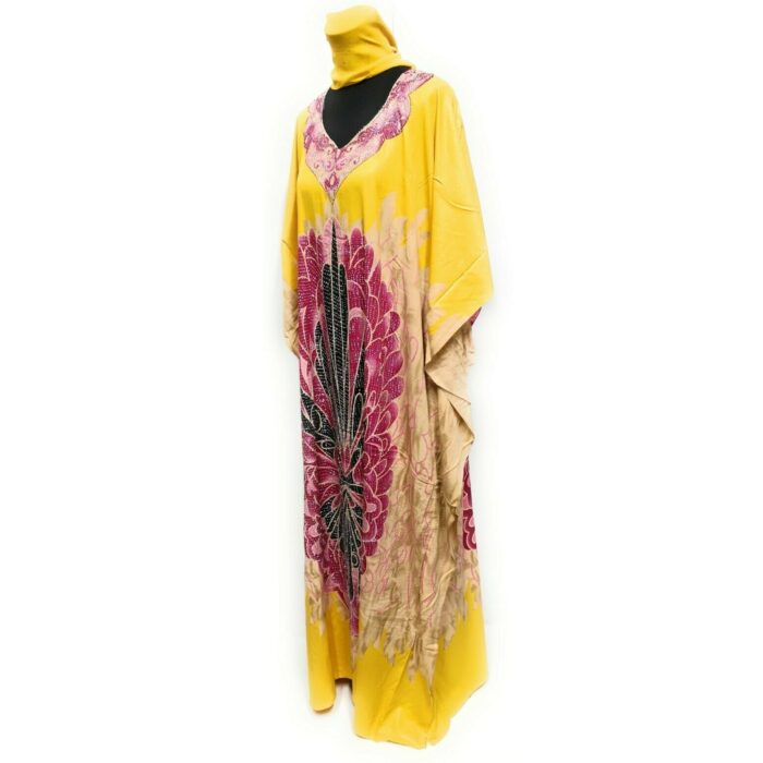 Dn3310 Loose Fit Kaftan Tunic Holiday Dress Beach Cover Up Dubai Abaya Free Head Scarf (27)