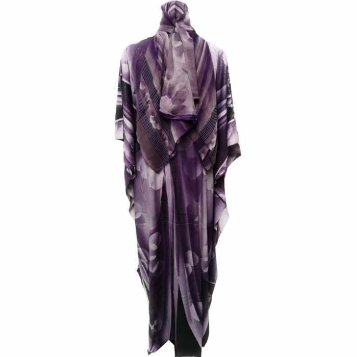 Dn599 Blt 001 Purple Loose Fit Kaftan Tunic Holiday Dress Beach Cover Up Dubai Abaya Free Head Scarf (1)