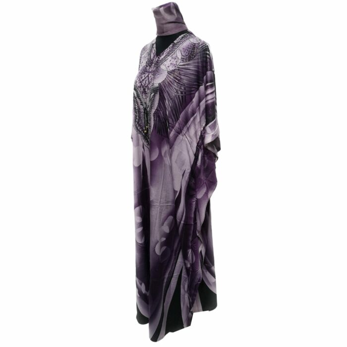 Dn599 Blt 001 Purple Loose Fit Kaftan Tunic Holiday Dress Beach Cover Up Dubai Abaya Free Head Scarf (2)