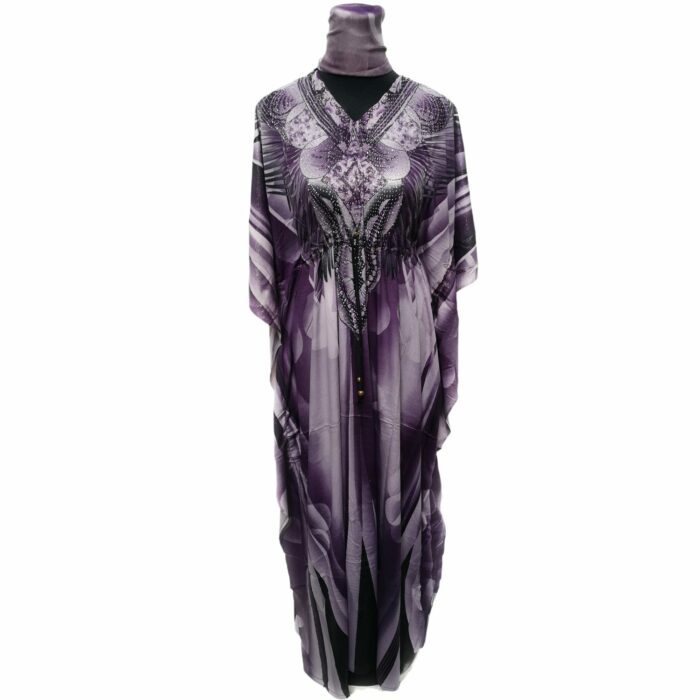 Dn599 Blt 001 Purple Loose Fit Kaftan Tunic Holiday Dress Beach Cover Up Dubai Abaya Free Head Scarf (4)