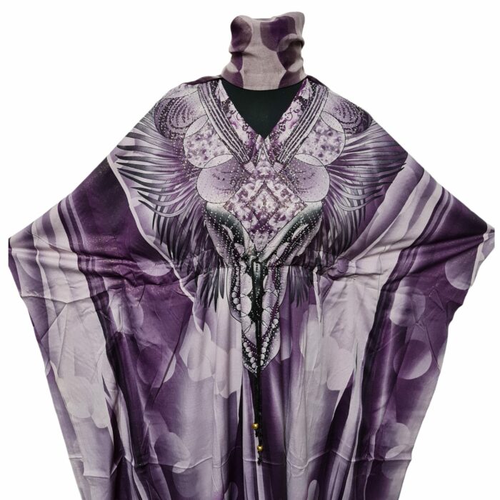 Dn599 Blt 001 Purple Loose Fit Kaftan Tunic Holiday Dress Beach Cover Up Dubai Abaya Free Head Scarf (5)