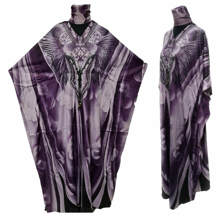 Dn599 Blt 001 Purple Women’s Kaftan Loose Fit Tunic Dress Sequin Floral Maxi Dress