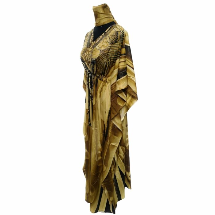 Dn599 Blt 002 Bright Gold Loose Fit Kaftan Tunic Holiday Dress Beach Cover Up Dubai Abaya Free Head Scarf (11)