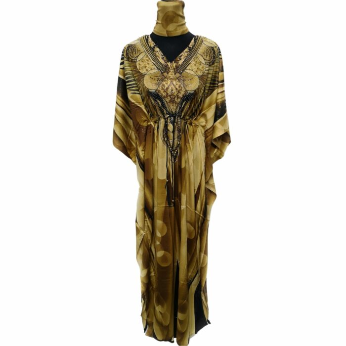 Dn599 Blt 002 Bright Gold Loose Fit Kaftan Tunic Holiday Dress Beach Cover Up Dubai Abaya Free Head Scarf (12)