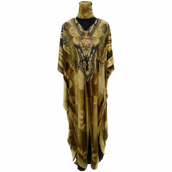 Dn599 Blt 002 Bright Gold Loose Fit Kaftan Tunic Holiday Dress Beach Cover Up Dubai Abaya Free Head Scarf (6)