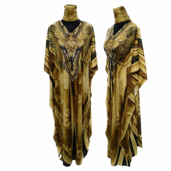 Dn599 Blt 002 Bright Gold Loose Fit Kaftan Tunic Holiday Dress Beach Cover Up Dubai Abaya Free Head Scarf (7)