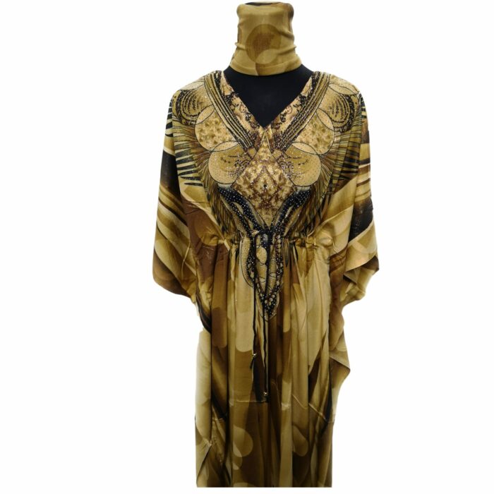 Dn599 Blt 002 Bright Gold Loose Fit Kaftan Tunic Holiday Dress Beach Cover Up Dubai Abaya Free Head Scarf (8)