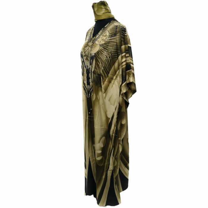 Dn599 Blt 003 Light Gold Loose Fit Kaftan Tunic Holiday Dress Beach Cover Up Dubai Abaya Free Head Scarf (12)