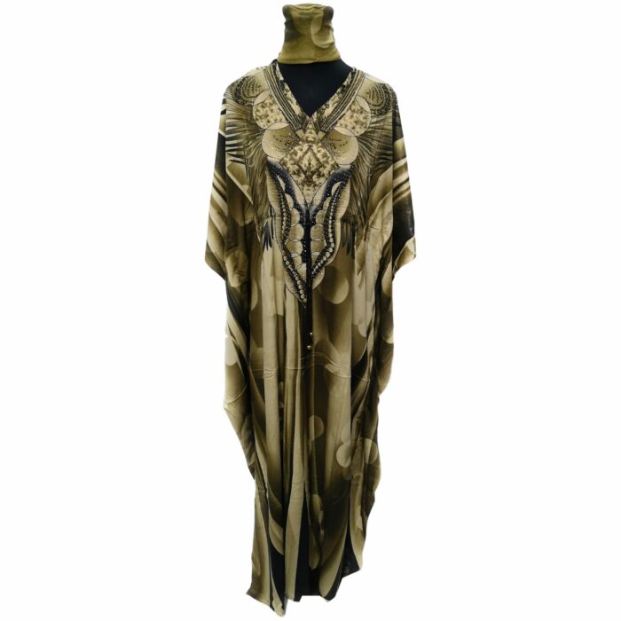 Dn599 Blt 003 Light Gold Loose Fit Kaftan Tunic Holiday Dress Beach Cover Up Dubai Abaya Free Head Scarf (13)