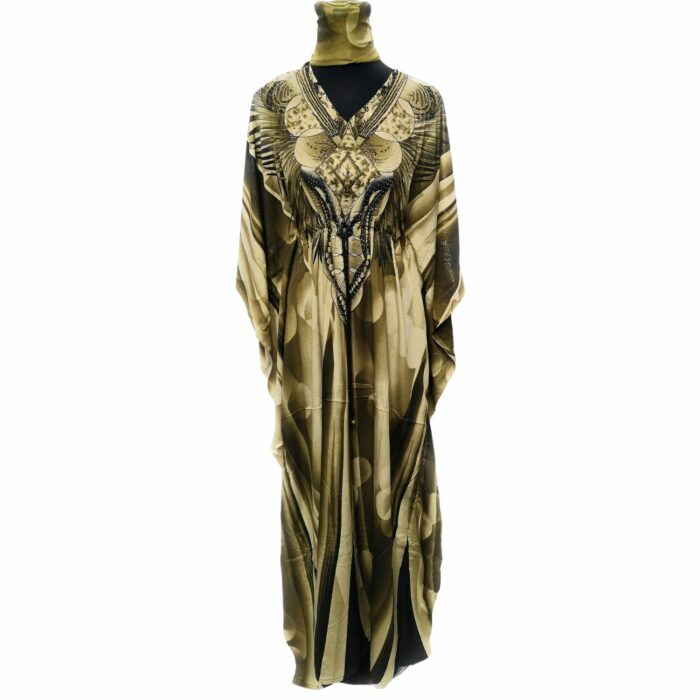 Dn599 Blt 003 Light Gold Loose Fit Kaftan Tunic Holiday Dress Beach Cover Up Dubai Abaya Free Head Scarf (7)