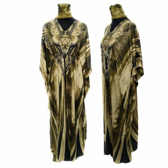 Dn599 Blt 003 Light Gold Loose Fit Kaftan Tunic Holiday Dress Beach Cover Up Dubai Abaya Free Head Scarf (8)