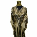Dn599 Blt 003 Light Gold Loose Fit Kaftan Tunic Holiday Dress Beach Cover Up Dubai Abaya Free Head Scarf (9)