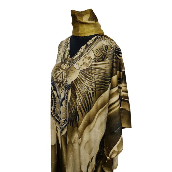 Dn599 Nstrngl.gold Light Gold Loose Fit Kaftan Tunic Holiday Dress Beach Cover Up Dubai Abaya Free Head Scarf 191830 (12)