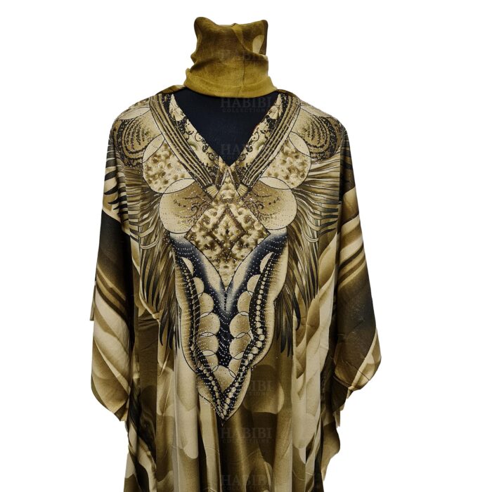 Dn599 Nstrngl.gold Light Gold Loose Fit Kaftan Tunic Holiday Dress Beach Cover Up Dubai Abaya Free Head Scarf 191830 (14)