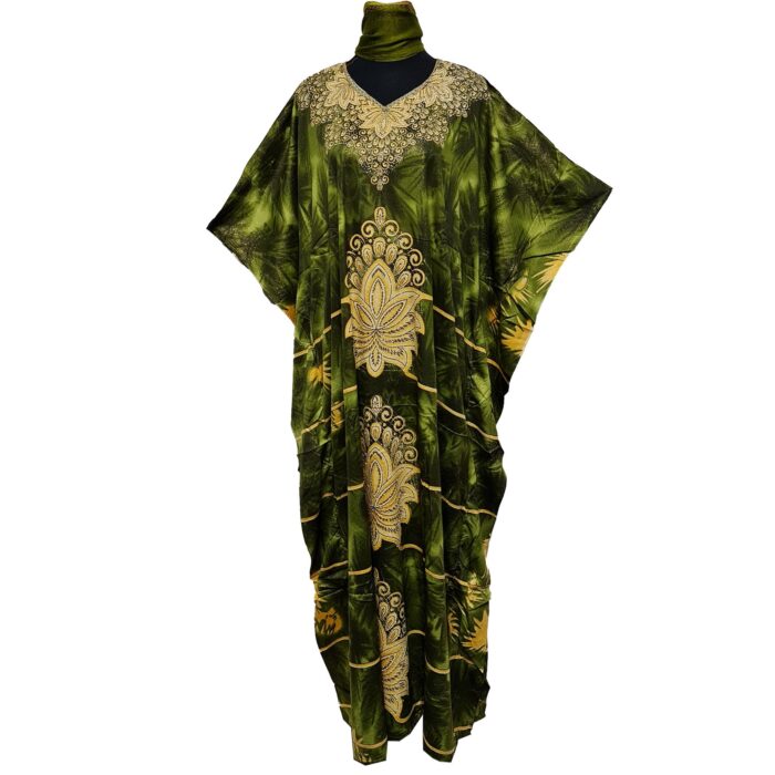 Dn980 Women's Kaftan Loose Fit Tunic Dress Sequin Floral Maxi Dress(5)