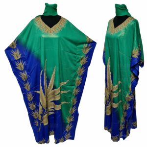 Dn997 Grnblu Women's Kaftan Green Loose Fit Tunic Dress Sequin Floral Abaya 211610 (10)