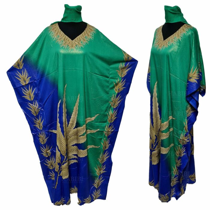 Dn997 Grnblu Women's Kaftan Green Loose Fit Tunic Dress Sequin Floral Abaya 211610 (10)