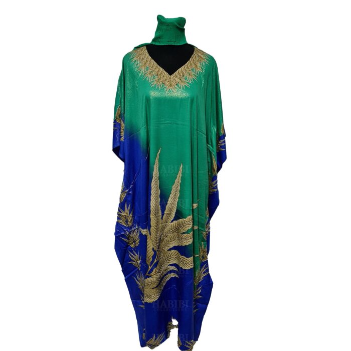 Dn997 Grnblu Women's Kaftan Green Loose Fit Tunic Dress Sequin Floral Abaya 211610 (11)