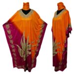 Dn997 Orngpkn Loose Fit Kaftan Tunic Holiday Dress Beach Cover Up Dubai Abaya Free Head Scarf (1)