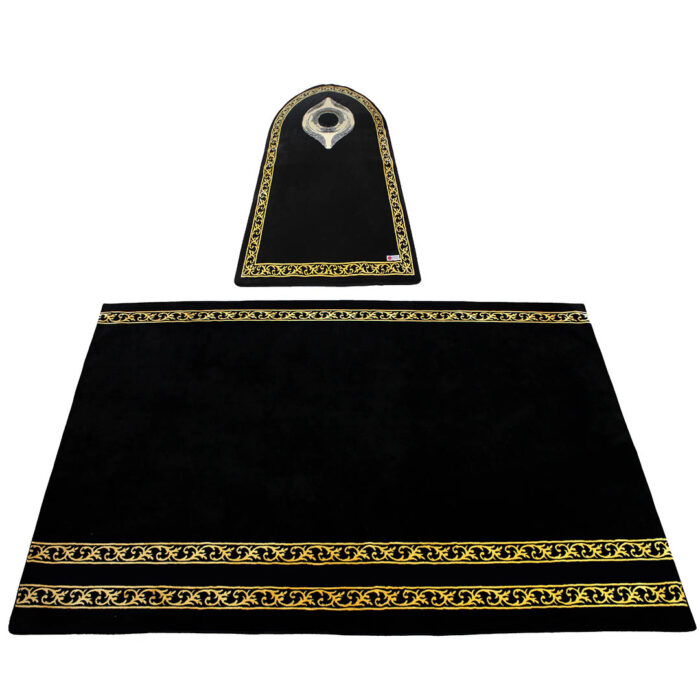 Extra Large Black Gold Kabah High Quality Islamic Prayer Mat Musallah Janamaaz (4 People) Mussala Set 110718