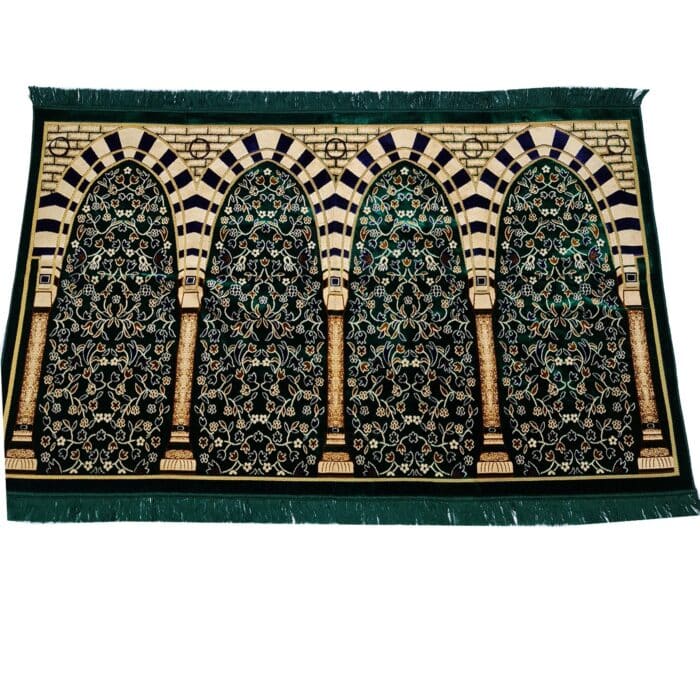 Extra Large Maroon Grey Green Brown Beige Islamic Prayer Mat Musallah Janamaaz (4 People) (4)