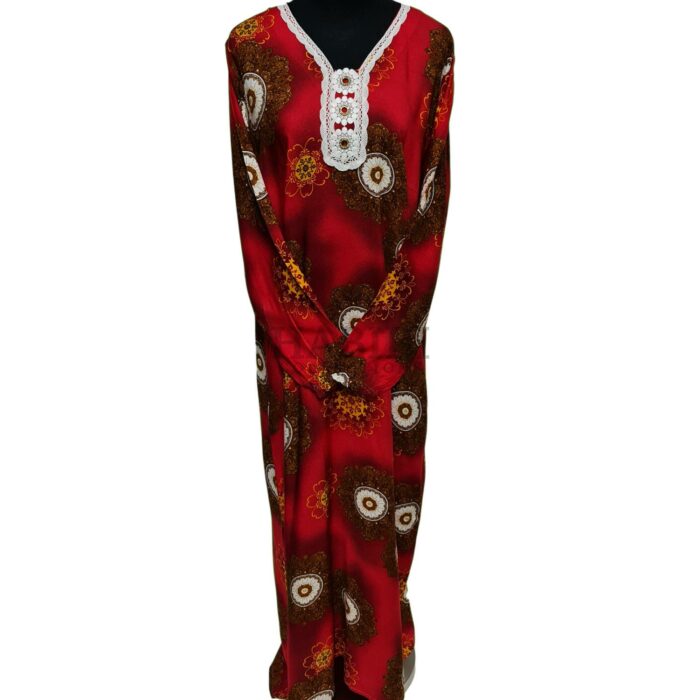 Women's Maroon Diamante Floral Kaftan Abaya Dress