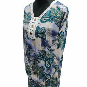 Women's Blue Sequin Kaftan Floral Striped Pattern