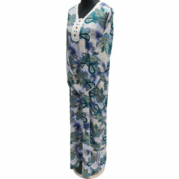 Women's Blue Sequin Kaftan Floral Striped Pattern