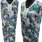 Women's Blue Sequin Kaftan Floral Striped Pattern