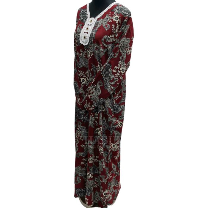 Women's Maroon Sequin Kaftan Floral Striped Pattern