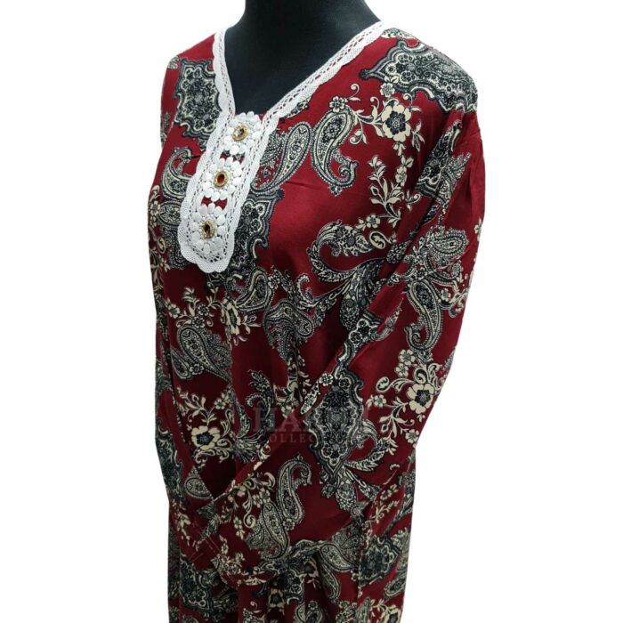 Women's Maroon Sequin Kaftan Floral Striped Pattern