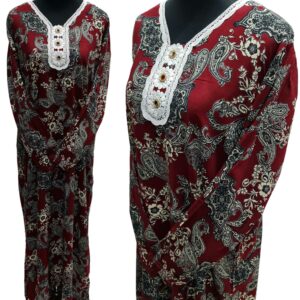 Women's Maroon Sequin Kaftan Floral Striped Pattern