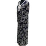 Women's Navy Blue Sequin Kaftan Floral Striped Pattern