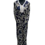 Women's Navy Blue Sequin Kaftan Floral Striped Pattern