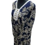 Women's Navy Blue Sequin Kaftan Floral Striped Pattern