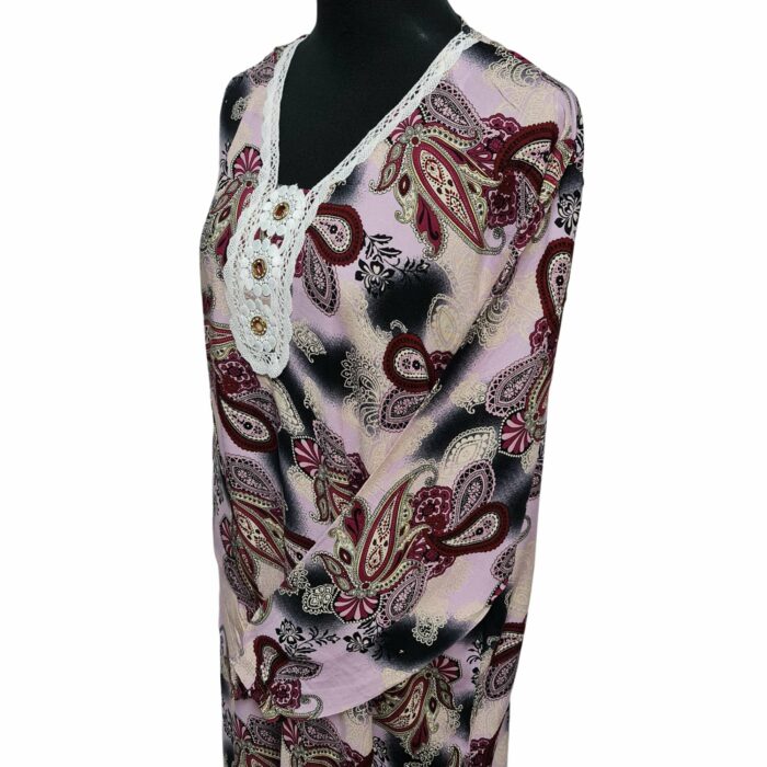 Women's Pink/Maroon Sequin Kaftan Floral Striped Pattern