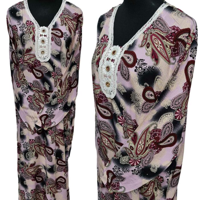 Women's Pink/Maroon Sequin Kaftan Floral Striped Pattern