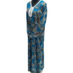 Women's Teal Blue Sequin Kaftan Floral Striped Pattern