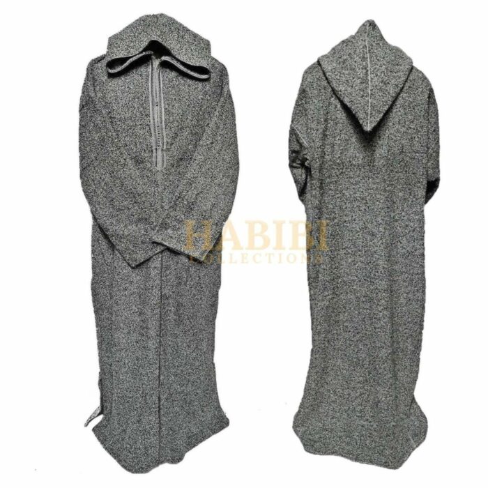 Gryspwrm 001 Grey Thick Super Warm Moroccan Winter Wool Thobe Jubba Djellaba (18)