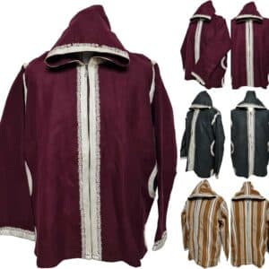 Grytashwpc 0029 Moroccan Wool Blend Baja Jerga Jacket Hoodie Festival Hippy Tribal Grey Brown Maroon