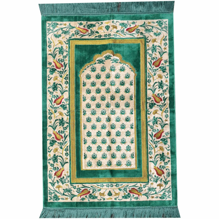 Floral Prayer Mat Janamaz Musallah Rug. Available in four colours. View our Prayer Mat Rug Janamaz. This prayer mat has an intricate design. See more!