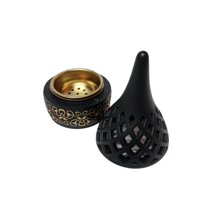 H612blk Ceramic Incense Bakhoor Burner, Burner High Quality Magnetic Top Black Pic1 (1)