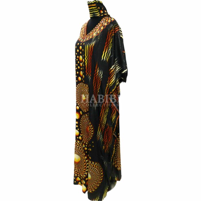 Women's Black/Orange Sequin Kaftan Free Size Geometric Swirl Pattern