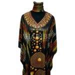 Women's Black/Orange Sequin Kaftan Free Size Geometric Swirl Pattern