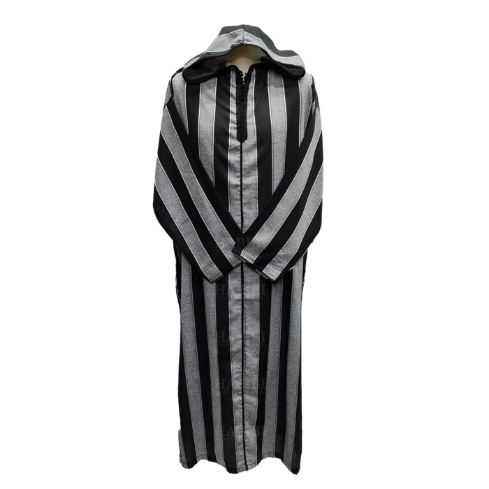 Hdmrckn 001dd Men’s Moroccan Hooeded Long Sleeve Black Grey Striped Jubba Thobe Djellaba 211907