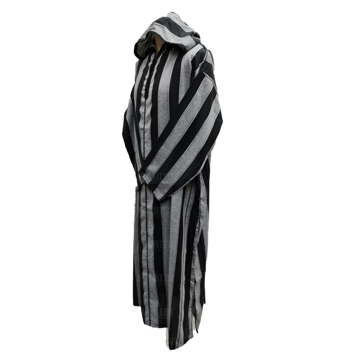 Hdmrckn 001dd Men’s Moroccan Hooeded Long Sleeve Black Grey Striped Jubba Thobe Djellaba 211922