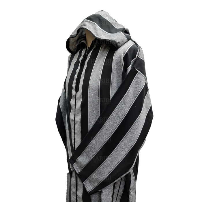 Hdmrckn 001dd Men’s Moroccan Hooeded Long Sleeve Black Grey Striped Jubba Thobe Djellaba 211926